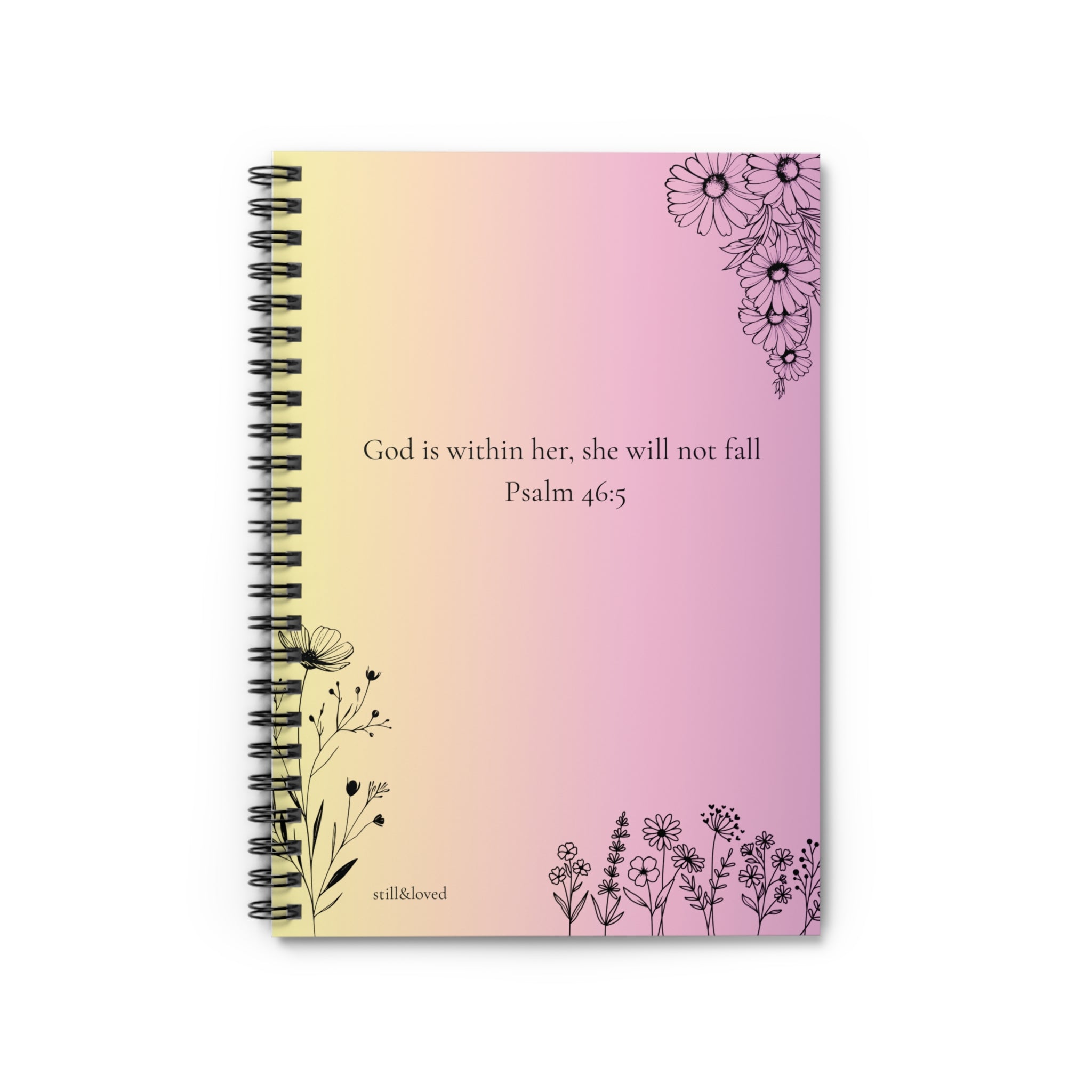 Inspirational Psalm 46:5 Spiral Notebook — Floral Pastel Ruled Journal