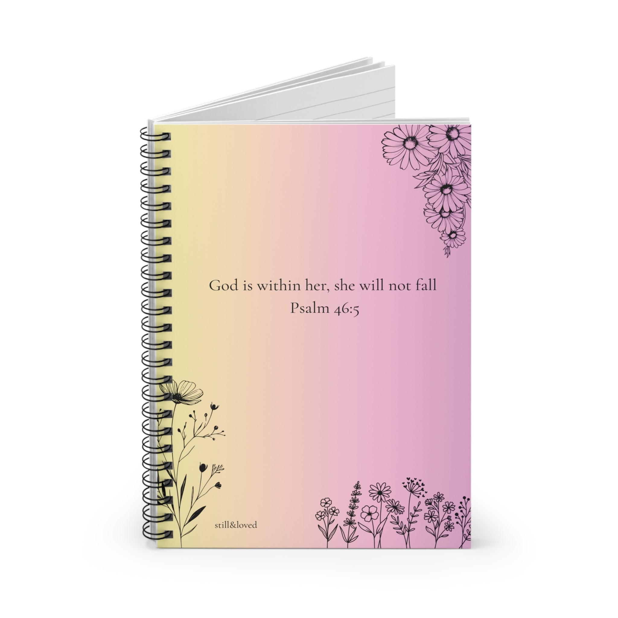 Inspirational Psalm 46:5 Spiral Notebook — Floral Pastel Ruled Journal