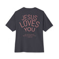 Jesus Loves You Oversized Tee — Pink Boxy Christian T‑Shirt
