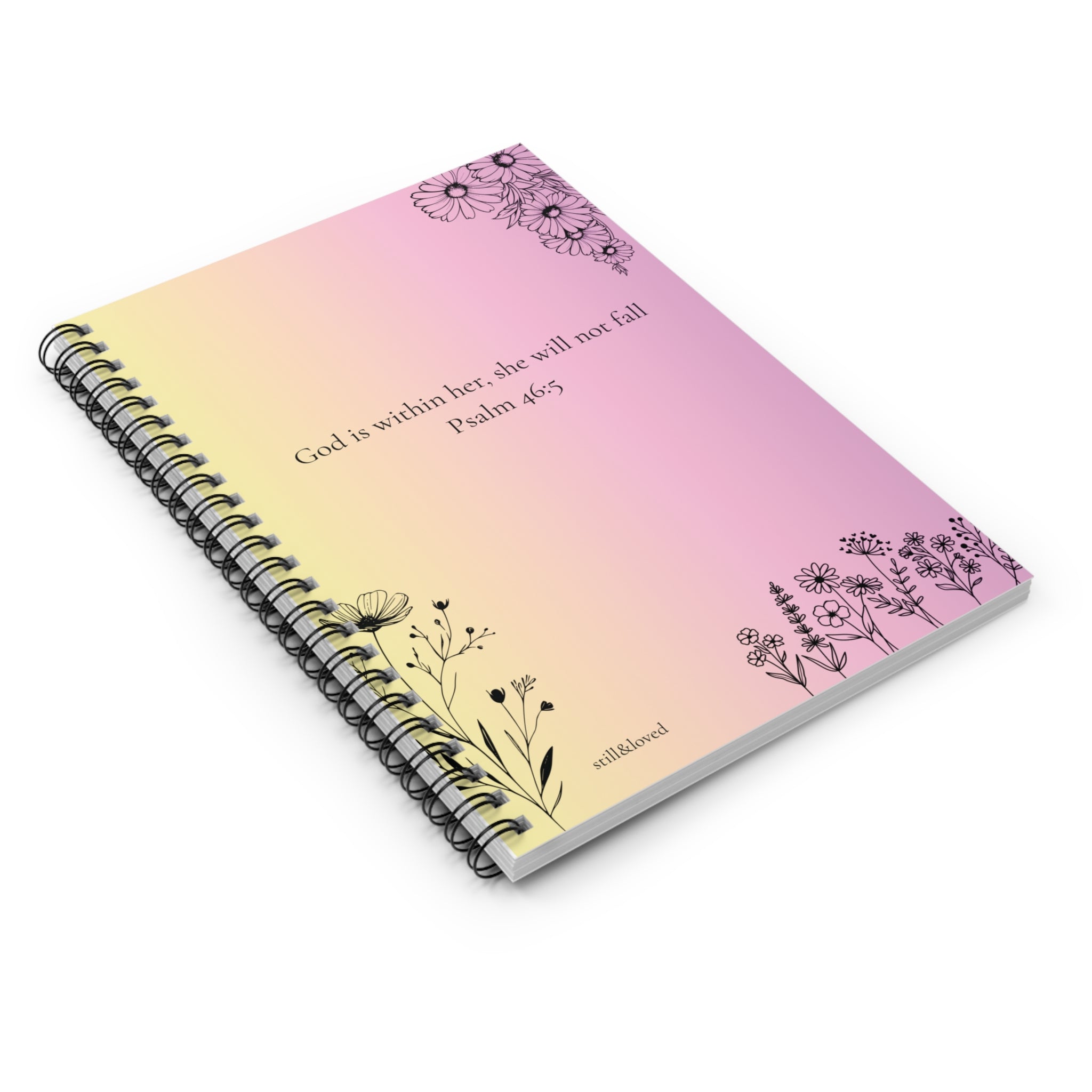 Inspirational Psalm 46:5 Spiral Notebook — Floral Pastel Ruled Journal