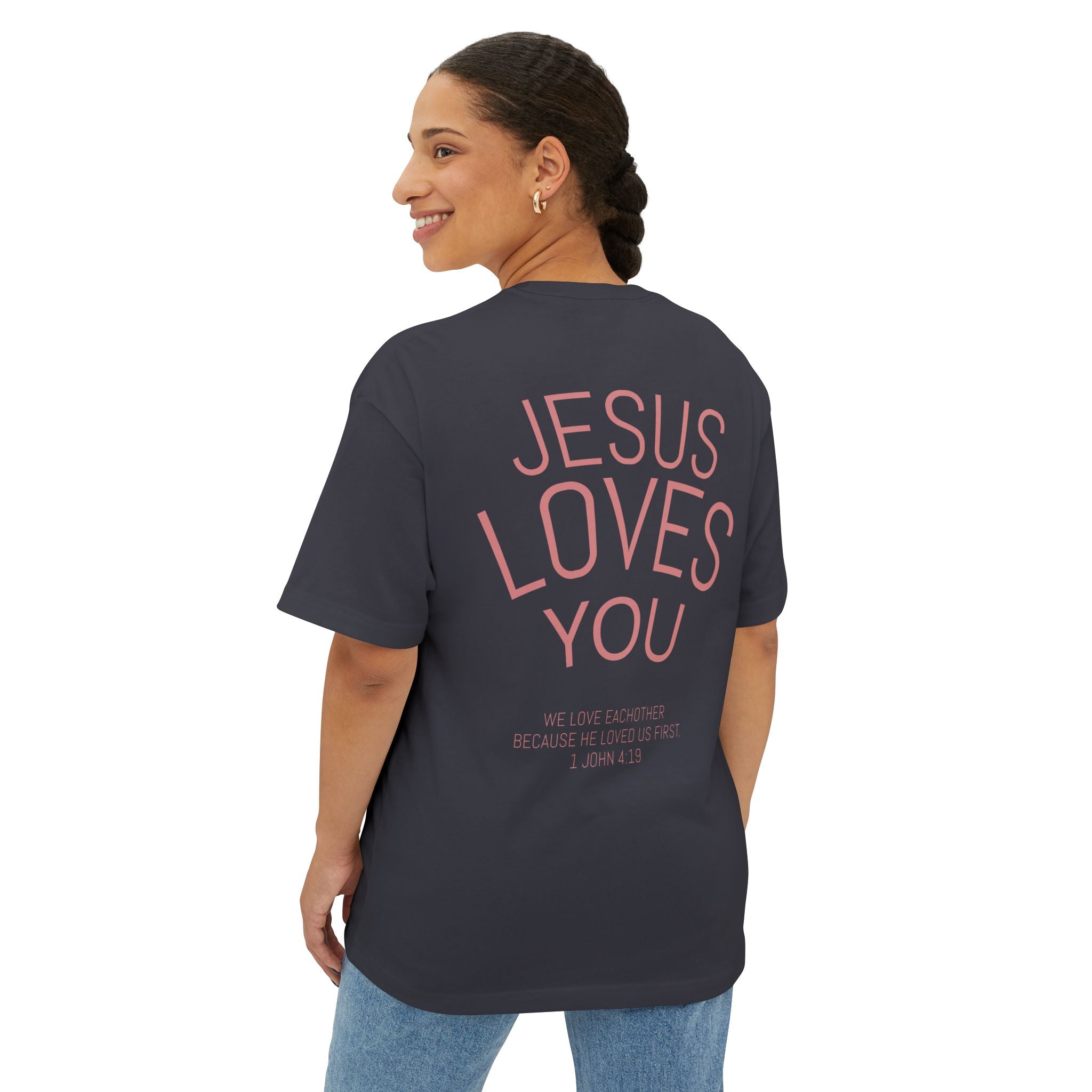 Jesus Loves You Oversized Tee — Pink Boxy Christian T‑Shirt